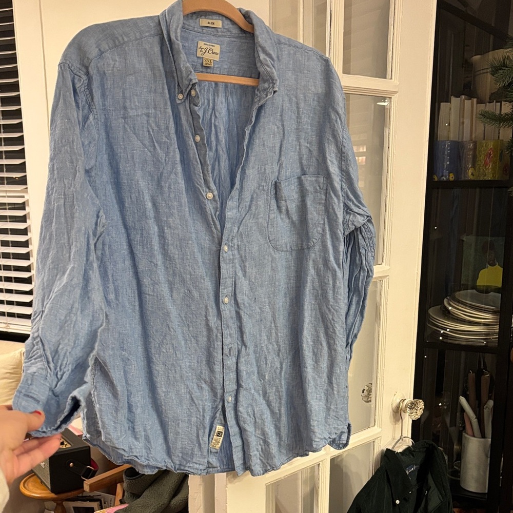 J. Crew Light Blue Irish linen Button-Down Shirt